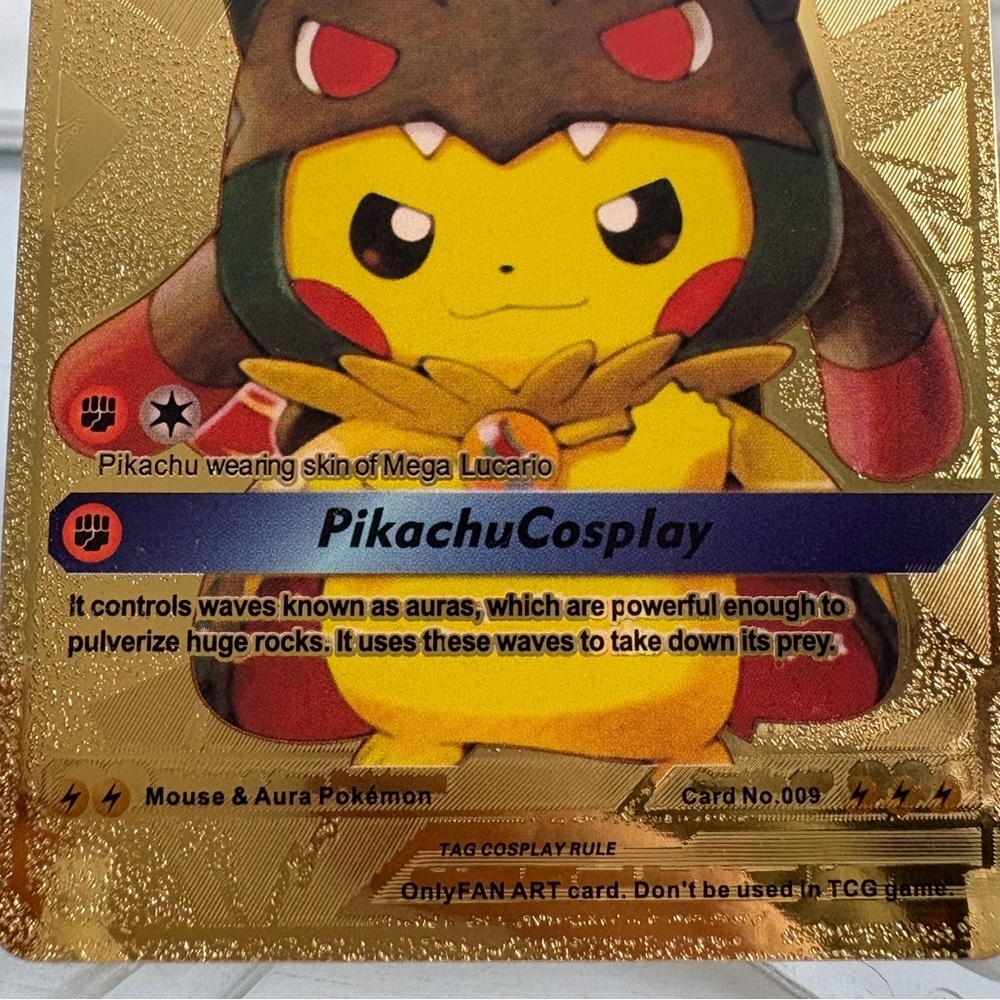 Pokemon Pikachu Mega Lucario Cosplay Gold Foil Fan Art Card HP625 - Picture 2 of 3